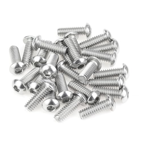 Image of 25 Pieces 1 /4-20 x 3 /4 inch Button Head Socket Cap Screws Bolts, HELIFOUNER 304 Stainless Steel (18-8) Screws, Bright Finish, Fully Threaded