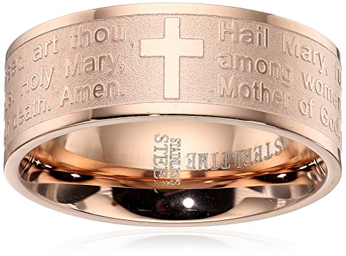 Amazon Collection Steeltime 18k Rose Gold Plated Hail Mary Prayer Ring, Size 9