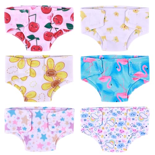 BABESIDE 6 Pcs Baby Doll Diapers Reusable for 12-15 Inch Dolls, Realisitc Baby Doll Accessories Dolls Diapers for Realistic Babydolls Underwear