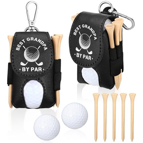 Realspring 8 Pcs Fathers Day Golf Set Daddy Grandpa Golf Gifts Ball Pouch Bag and 5 Pcs Wood Tees 2 Balls Christmas Birthday Gift for Men Grandpa from Daughter Son(Best Grandpar by Par)