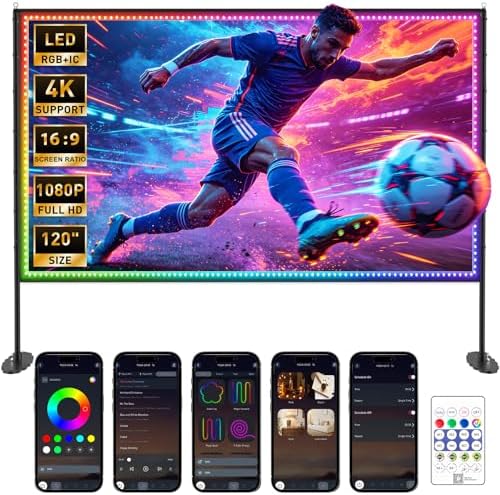 120 inch Outdoor Projection Screen with Stand, Smart RGB+IC Strin...