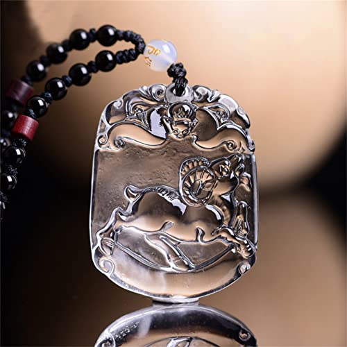 BDDCYWY Feng Shui Wealth White Crystal Colgante Collar Authentic Zodiac Healing Chakra Crystal Reiki Amulet Riqueza Lucky Ward Off Off Evil Spirits Collar Regalo Inspirador para Mujeres Hombres, Pig