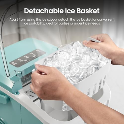 Image of Kismile Ice Maker Countertop with 8 Bullet Ice in 6 Mins, Compact Countertop Design, Portable and Simple One-Touch Operation Efficient for Home /Office Use(Green)