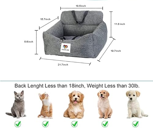 Miniatura 2 de KSSDLSM Asiento de coche para perros pequeños, ambos lados con bolsillos de almacenamiento, cama de viaje extraíble para perro, asiento elevador