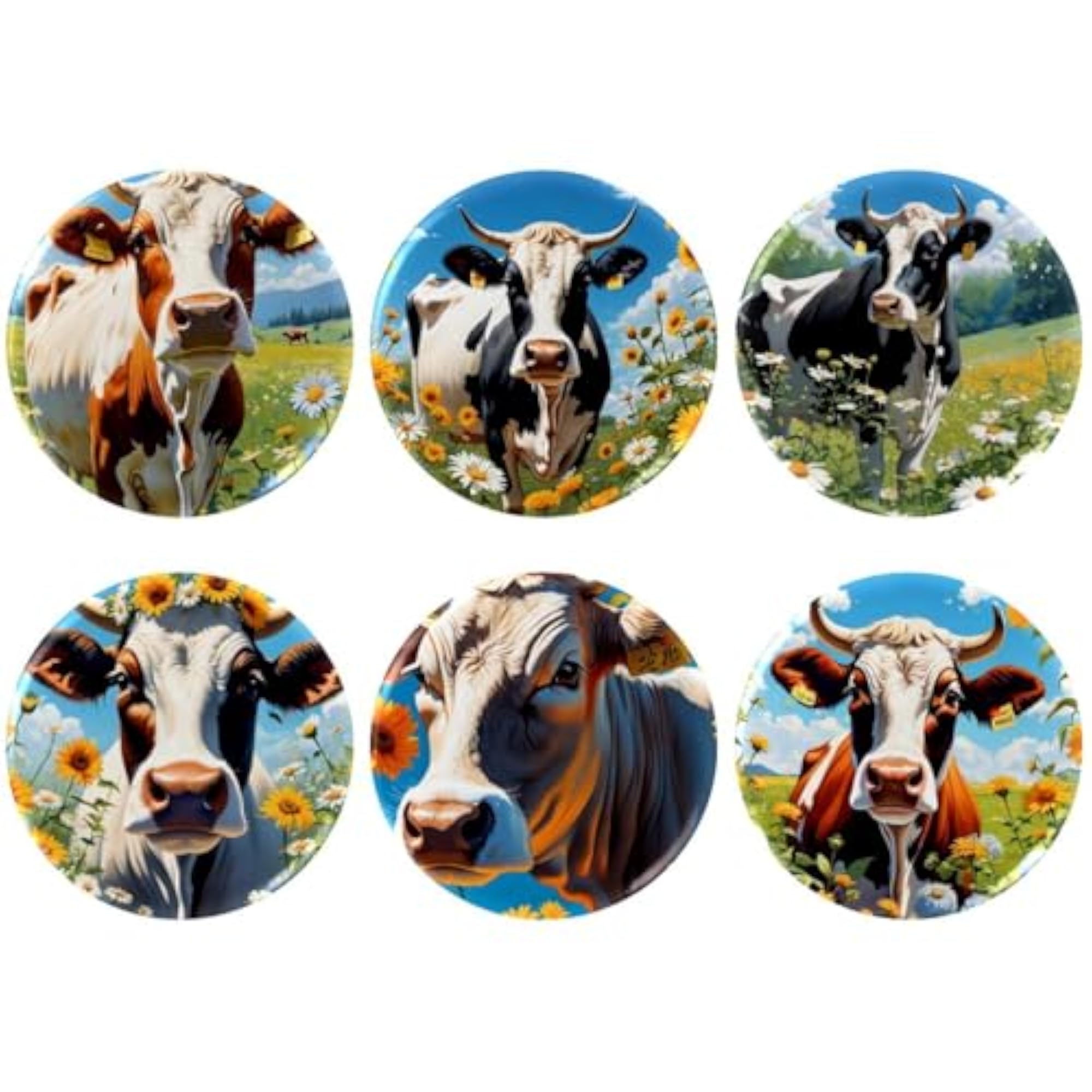 6-Pack Children's Cute Cow Button Pins