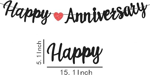 Miniatura 2 de Cartel negro de feliz aniversario, suministros de fiesta de compromiso de aniversario de boda