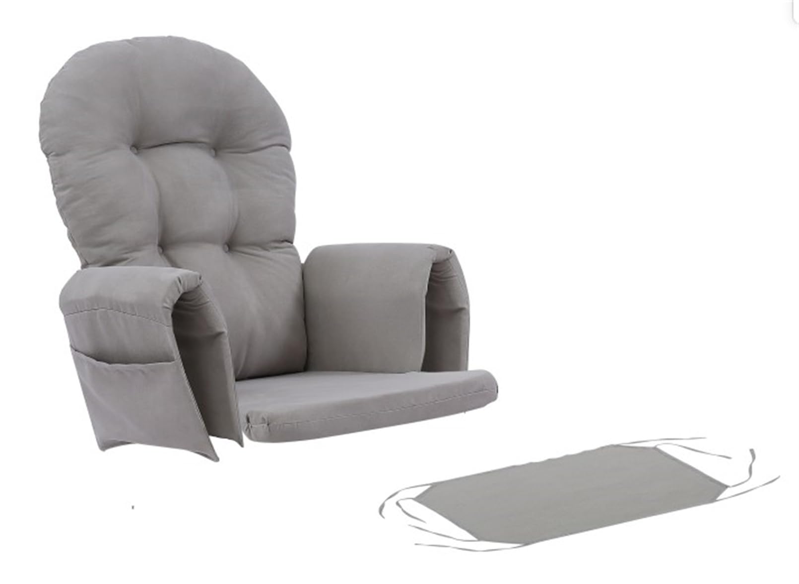 5Pcs Glider Rocker Cushions Set - Velvet Glider Rocker Replacement Cushions with Side Storage Pockets, Washable &amp; Non Slip,Light Gray