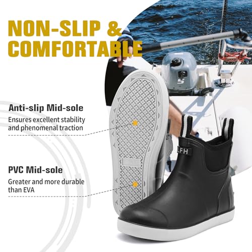 Image of Men's Deck Boots, Waterproof Non-Slip Ankle Rain Boots for Fishing