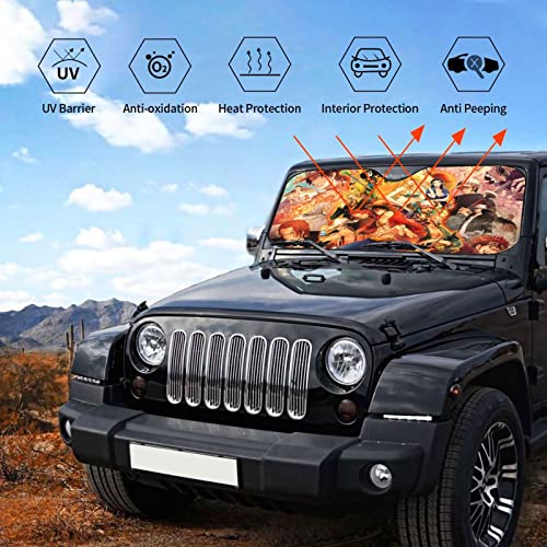 Anime Windshield Sun Shade For Trucks Suv Sunshade For Car Windshield Auto Sunshades Blocks Uv Rays Sun Visor Protector-Small 51 X 27.5 In #TOP6