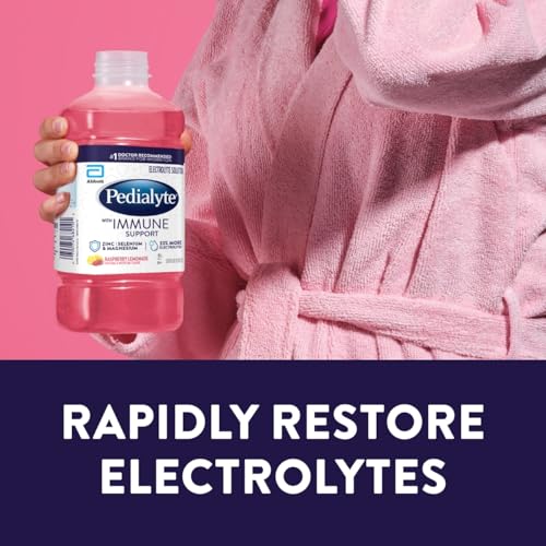 Image of Pedialyte with Immune Support Electrolyte Solution, Hydration Drink with Zinc, Selenium, and Magnesium, Raspberry Lemonade, 1 Liter, Pack of 4