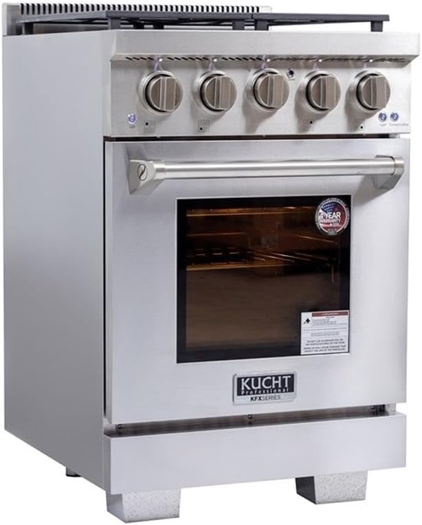 Pemberly Row 24" Propane Gas Range, Stainless Steel, True Simmer Burners, 4-Burner, 14,000 BTU Convection Oven, Electronic Ignition, Adjustable Shelves, Residential Kitchen Cooking Appliance