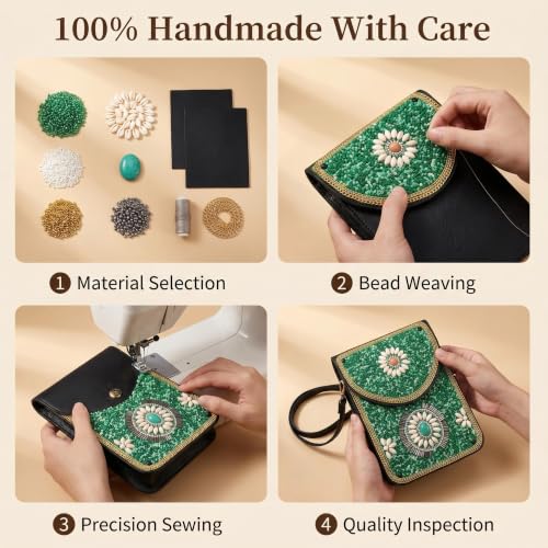 Image of Small Crossbody Bags for Women, Cell Phone Shoulder Bag Boho Wallet Purse | Trendy designer gypsy beaded crossbody bag, compact lightweight wallet purse for daily casual outings