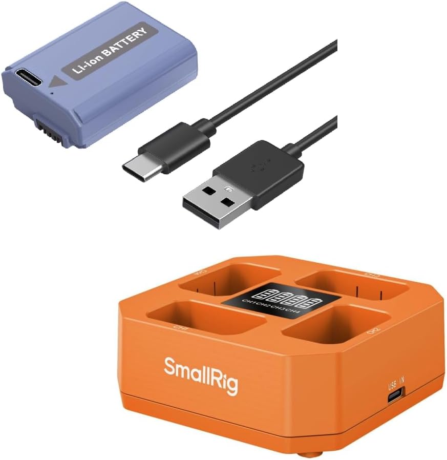 SMALLRIG 1030mAh Replacement USB-C Battery and 4-Channel Camera Battery Charger for Sony