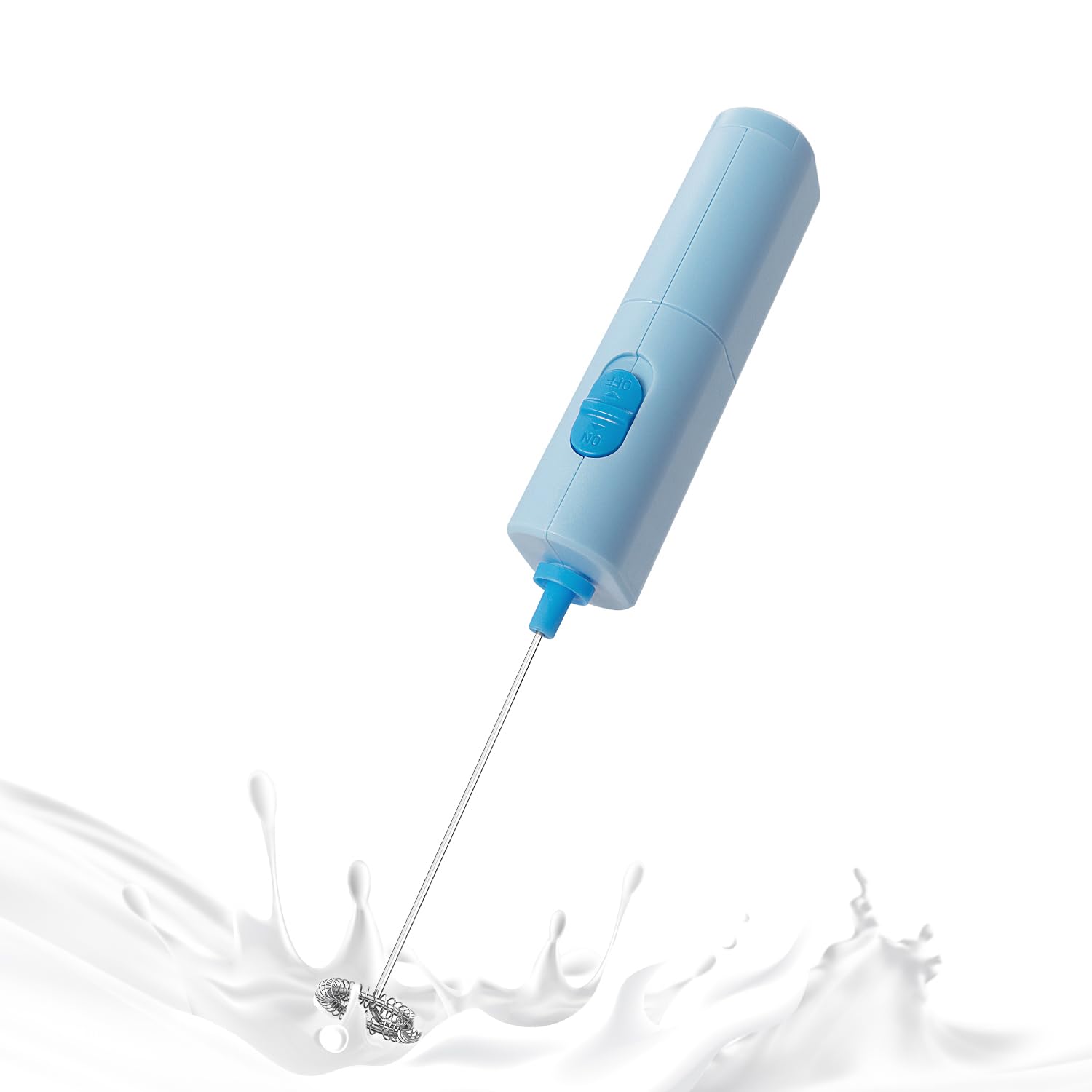 ELMWAY Compact Handheld Electric Milk Frother – Battery Operated Coffee Frother & Mini Electric Whisk for Latte, Cappuccino & Matcha (2 × AA Batteries) – Blue