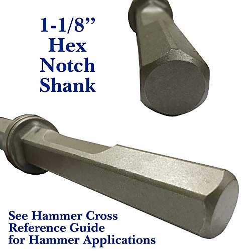 Champion Chisel, 1-1/8 by 6-Inch Hex Shank with Notch, 14-Inch Long Under Collar by 3-Inch Wide Chisel - Designed for 1-1/8" Hex Notch Demolition Hammers, 20" Overall Length