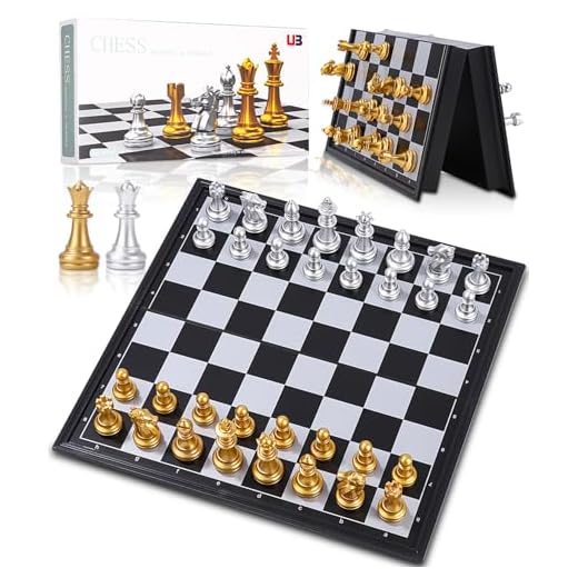 TIDEVAN Scacchi Magnetici,25x 25CM Portatili e Pieghevole Scacchiere Magnetica Scacchiera Professionale Portatili e Pieghevole Scacchiere per Attività di Famiglia Adulti Bambini Viaggio(Oro e Argento)