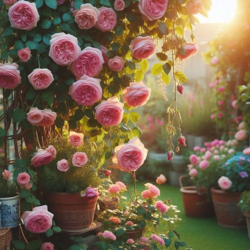 Image of 35+ SEEDS- Pink JULIET Climbing Rose Flower Hybrid Seeds For Planting. Grow Year Round.