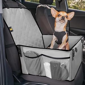 HELDENWERK Extra Stabiler Hunde Autositz -Verstärkte Wände und 5 Gurte - Wasserdichter Hundeautositz für Rück- und Vordersitz (Grau, Standardgröße)