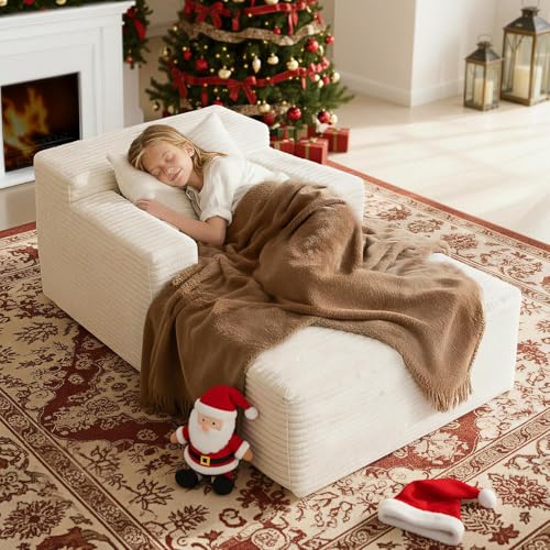 45'' Chaise Lounge Chair Indoor, Corduroy Upholstered Boneless Sofa Bed, Deep Seat Sleeper Couch Reading Chairs, Small Comfy Cloud Sofas Couches for Living Room, Bedroom, Movie Room (Beige)