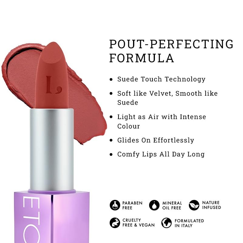 Image of HD Matte Lipstick, Transfer-Proof Makeup, Sweet Swagger, 4.2g | Hyaluronic Acid & Marula Oil Formula, All-Day Wear, One-Glide Application With Rich Colour Payoff, Vegan & Paraben Free