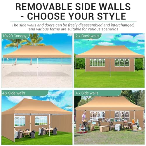 Image of COBIZI 10x20 Pop Up Canopy with 4 Sidewalls, Conical Party Tent 10x20 with 3 Adjustable Height Waterproof, UV-Resistant EZ Outdoor Gazebo with Carry Bag, Sandbag, Stake, Rope for Parties, Commercial
