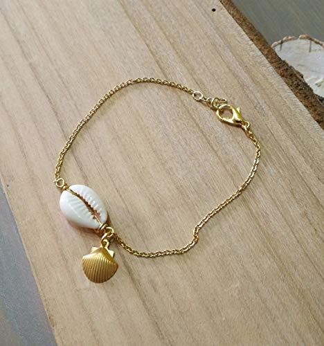 Bracelet doré coquillage cauri cordon ajustable femme - 2