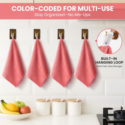 Image of SIFANGKE Microfiber Cleaning Cloth, 12 Pack Pink Cleaning Rags for Housekeeping, Reusable Microfiber Towels for Car, Kitchen, Bathroom and Household Cleaning Supplies, 11.8 inchX11.8 inch