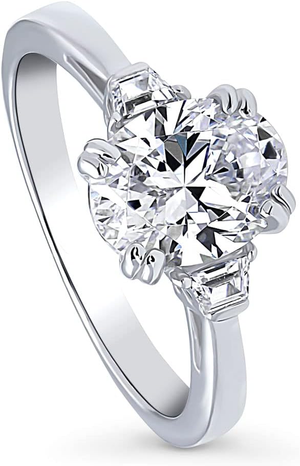 BERRICLE Sterling Silver 3-Stone Wedding Engagement Rings 1.8 Carat Oval Cut Cubic Zirconia CZ Ring for Women, Rhodium Plated Size 4-10