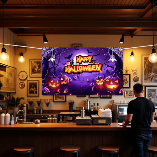 Image of Large Halloween Party Banner and Backdrop for Indoor & Outdoor, Yard Garden Halloween Decorations & Party Supplies(Purple)