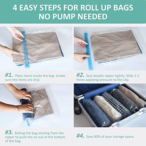 16 Travel Compression Bags Vacuum Packing, Roll Up Space Saver Bags For Luggage, Cruise Ship Essentials (6 Large /6 Medium /4 Small Roll) #TOP5