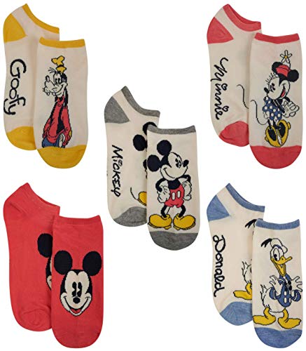 Disney Mickey & Friends Retro Ladies and Juniors 5-Pack No Show Socks (One size fits most adults)