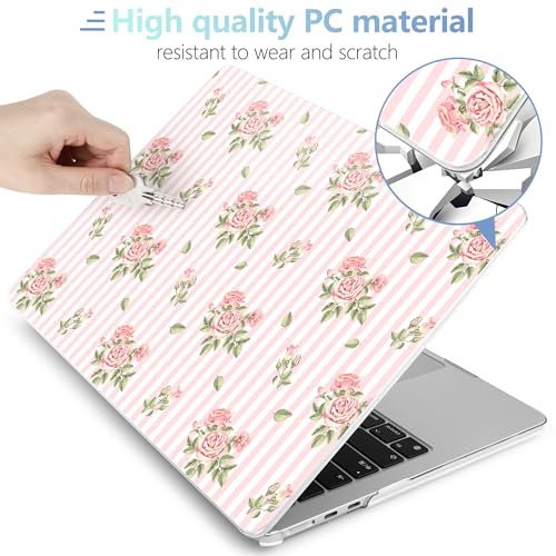 Image of MEEgoodo Case for M5 /M4 /M3 /M2 MacBook Air 13 inch 2026 2025 2024 2022, Fit Model A3449 /A3240 /A3113 /A2681, Case Compatible with MacBook Air 13.6-inch, Pink Stripes&Roses