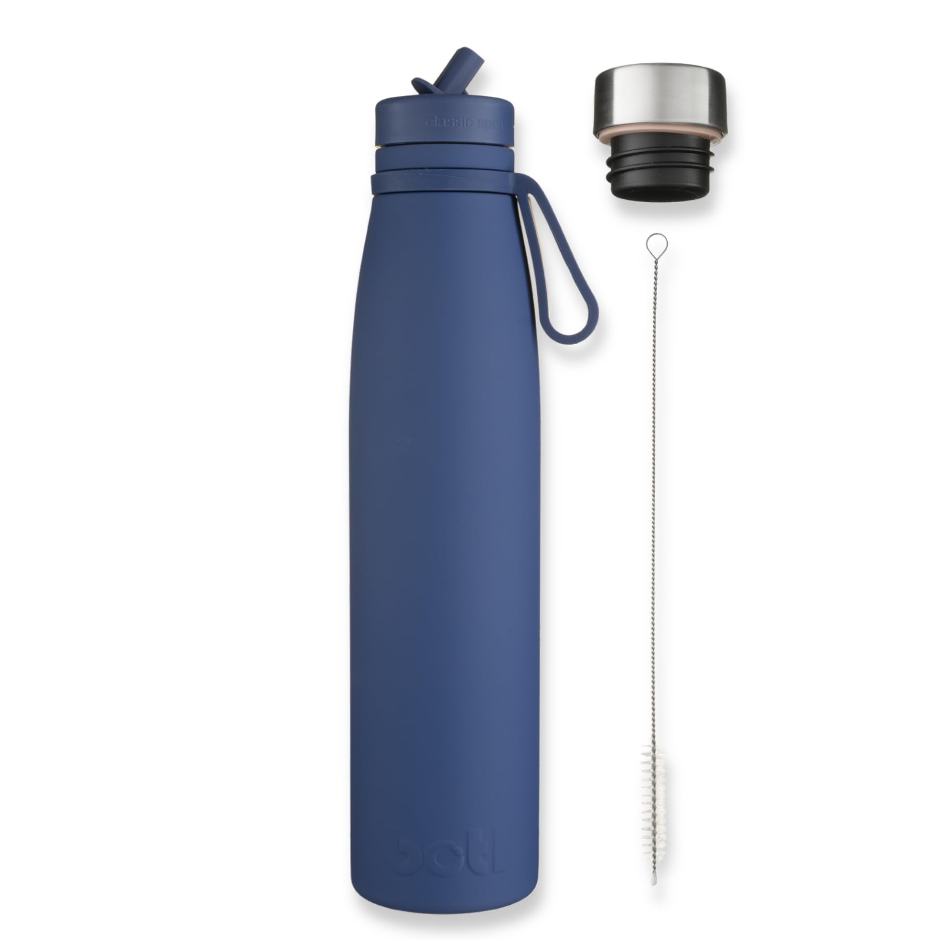 onegreenbottle Evolution V2a in Prince blue - Stainless Steel Water Bottle, Insulated with 2 Caps and Brush, 800ml Leakproof Bottle for Hot and Cold Drinks
