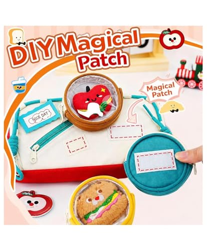 Image of Zqiue DIY Magical Patch Pencil Pouch for Kids, Large Capacity Cartoon Zipper Pencil Case with Removable Round Patch & Multi Compartments, Cute School Stationery Organizer