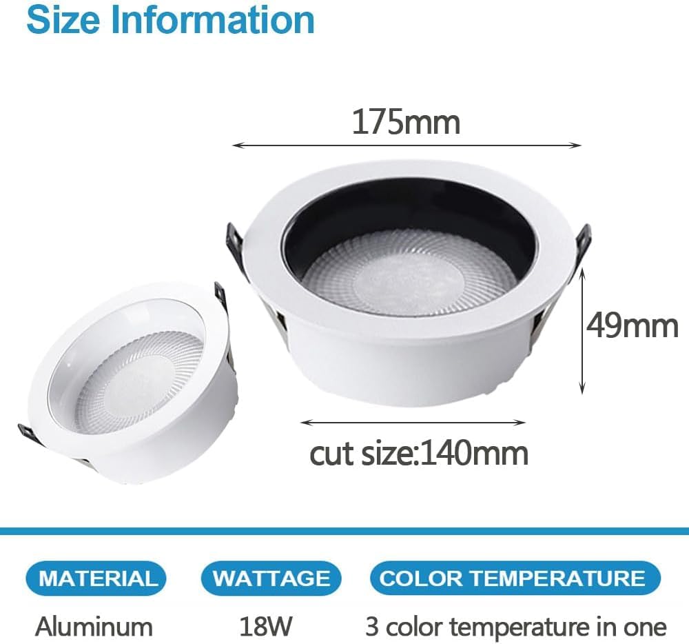 XBTGS Confezione da 5 faretti LED da incasso rotondi ultra sottili con copertura, 18 W, illuminazione da incasso sottile, in lega di alluminio, Instal, Dark