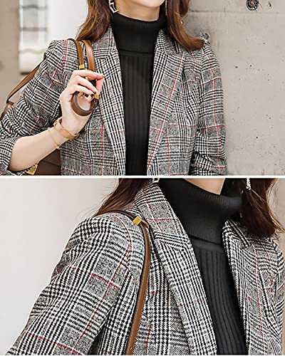 Womens Plaid Blazer Classic Notch Lapel Button Long Sleeve Slim Checker Jacket Outwear3
