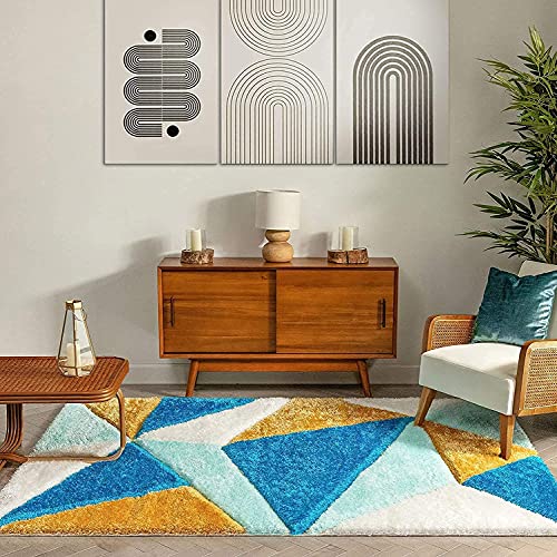 Image of Carpet for Hall | Carpet for Living Room |5X8 FEET Rugs for Bedroom | Carpet | Rug for Living Room | Carpet & Rugs for Home Decor | Carpet for Bedroom Floor (Yellow Sky Blue)