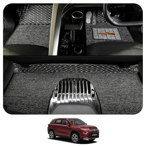 Image of CONTINENTAL [Butterfly 7D Hyryder Car Mats] Luxury 7D Car Floor Mats for Hyryder (2022-2026) || Scratchproof & Waterproof Hyryder 7D Car Mats || Color - Black & Silver