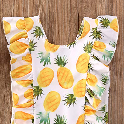Kids Toddler Baby Girls One-Piece Ruffle Swimsuit Floral Pineapple Watermelon Leopard Swimwear (4-5 Years, Yellow Pineapple) - Thumbnail 2
