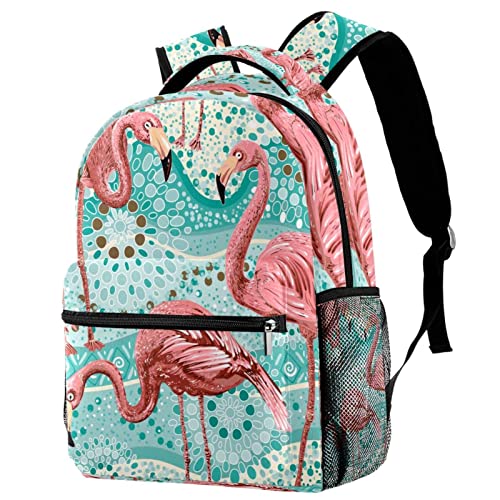 Mochila escolar de flamencos y plantas tropicales para la universidad