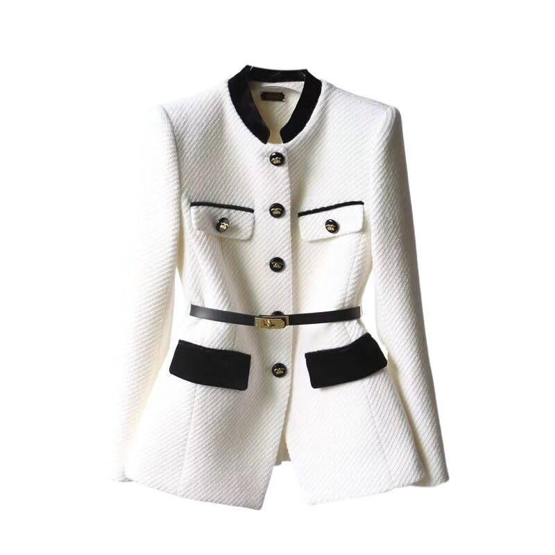 Chaqueta de traje de mujer de un solo botonadura para primavera, otoño, manga larga, informal, color blanco, talla M