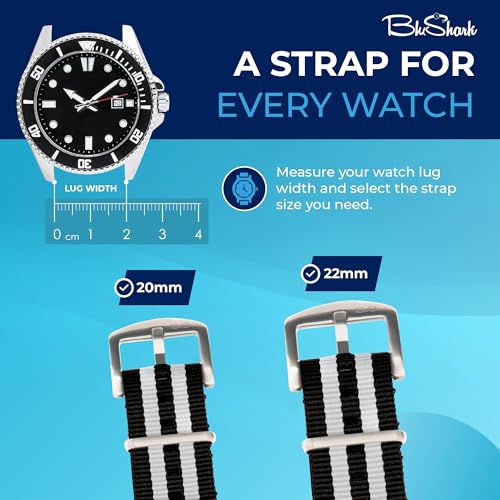 Image of BluShark - Original Collection Military-Style Waterproof Watch Strap, Fits All Timepiece Brands, Durable Nylon Wristwatch Accessories with Stainless Steel Buckle - 18mm, 20mm, 22mm & 24mm Watch Bands