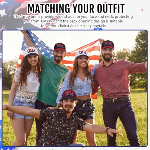 Image of Shyyween USA Hats Patriotic 4th of July Visors Buckets Hats Baseball Caps American Flag Embroidered Caps 250th for Men Women