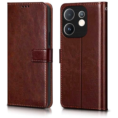 Image of WOW IMAGINE Shock Proof Flip Cover Back Case Cover for Vivo V60 5G | V60e 5G | Vivo T4 Pro 5G (Flexible | Leather Finish | Card Pockets Wallet & Stand | Chestnut Brown)