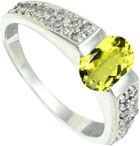 SILVERNROCK Lemon Quartz Lab Grown Gemstone Silver plated Meditation Ring Handma