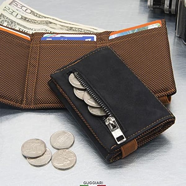 GUGGIARI кошелек Slim Wallet с защитой RFID для кредитных карт, кошелек с держателем для связки ключей, карман для карт, мужской кошелек, Black & Rust, S
