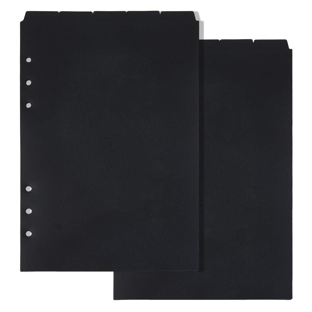 SUPERFINDINGS 2 Sets 10 Sheets A5 Index Binder Dividers Black Plastic 6 Ring Binder Dividers Binder 5-Tab Binder Dividers Index Dividers with Top Tabs for Loose Leaf Binders