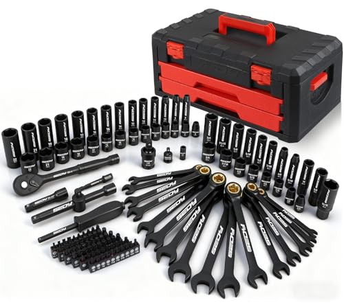 Premium 132-Piece Mechanics Tool Set, SAE/Metric 1/4' & 3/8' Drive Socket Set, Ratcheting Wrenches, Extensions & Adapters, Quick-Release Ratchet, Professional Auto Repair Tool Kit with Storage Case