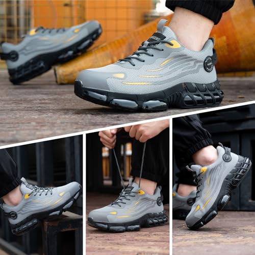 Image of Hogent Steel Toe Shoes for Men Women Work Safety Sneakers Indestructible Comfortable Lightweight Puncture Proof Steel Toe Sneakes Shoes Air Cushion Grey