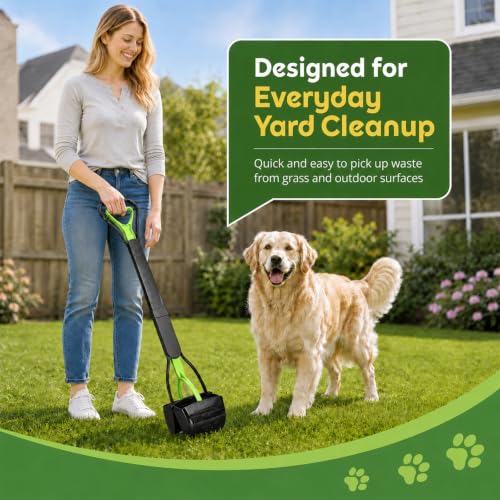Image of 31inch Large Pooper Scooper for Dogs with Long Handle, Sturdy & Durable, Not Easy to Break, Lightweight & Easy to Use, Easy to Pick Up from Grass and Gravel | Less Bend Down, One-hand Operate Pick up for all Surface, Heavy Duty Poop Scooper for Large Medium & Small Dogs